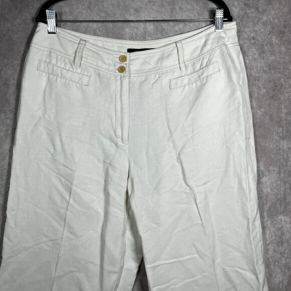 Kasper Pants 14 White Linen Blend Trousers Ankle Straight Leg Career Casual Work - Picture 2 of 10